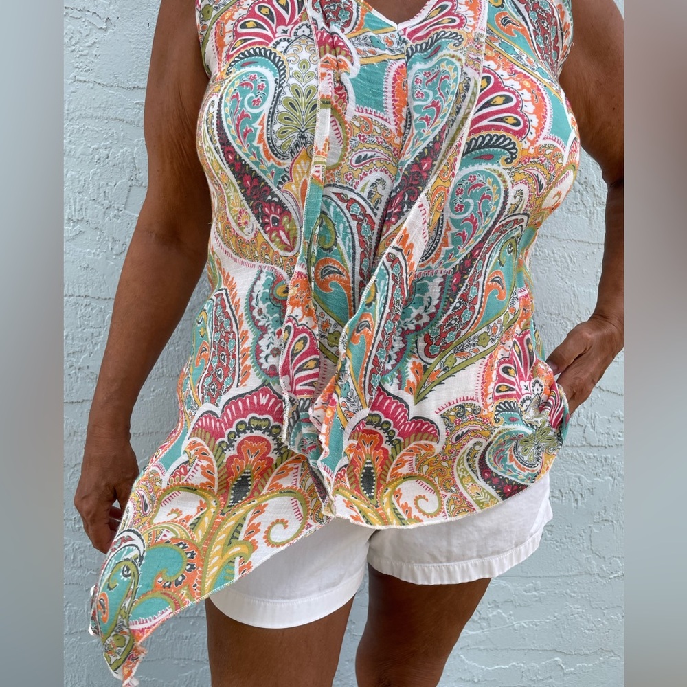Reworked flowy colorful paisley handkerchief style tank top Size Large